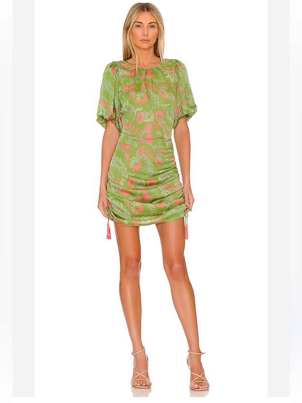 REVOLVE Green Paisley Print Mini Dress with Pink Details